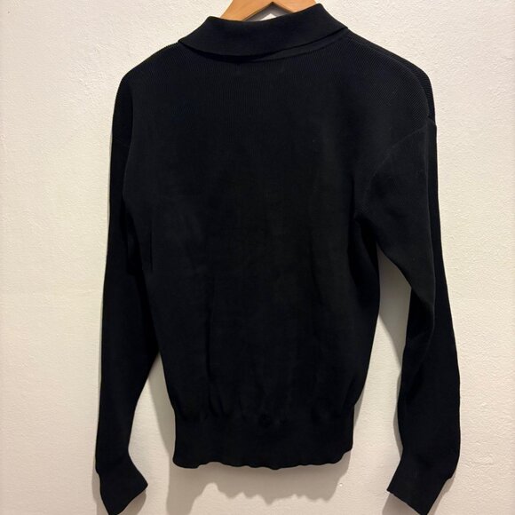 Le17Septembre spread collar button down shirt in black cotton blend rib - Picture 4 of 7